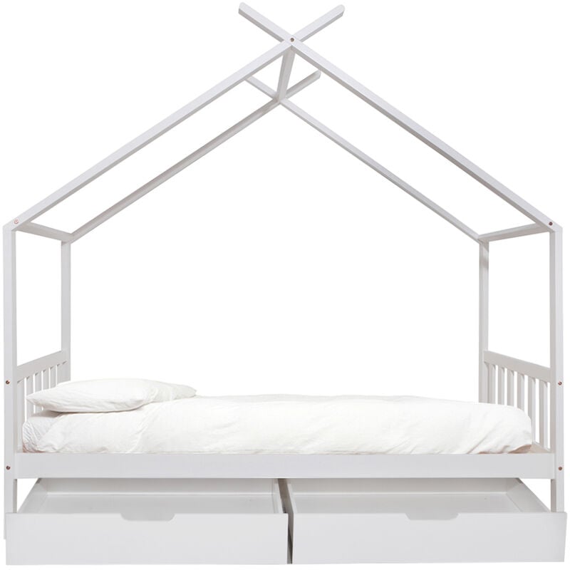 ONEIROI - Set letto a soppalco per bambini con testiera e rete a doghe  bianca - Cassetti portaoggetti - Letto e cassetti bianchi - Legno di pino