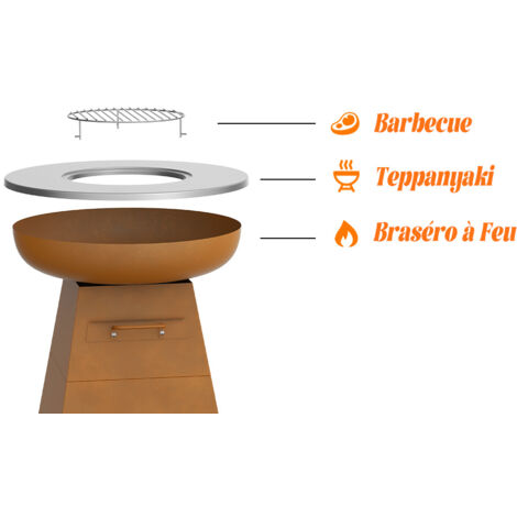 BALI OUTDOORS Braséro Plancha En Acier - Barbecue Bois 3-en-1 Pour Jardin