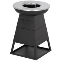 Braséro noir 3-en-1 – Barbecue charbon, plancha, teppanyaki – Acier traité, bac à cendres – Pour 3 à 5 convives – Dimensions φ58.5xH83cm – Bali Outdoors