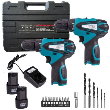 Coppia Trapano Avvitatore a Batteria Professionale 18V, 2 Batterie, 17 Accessori