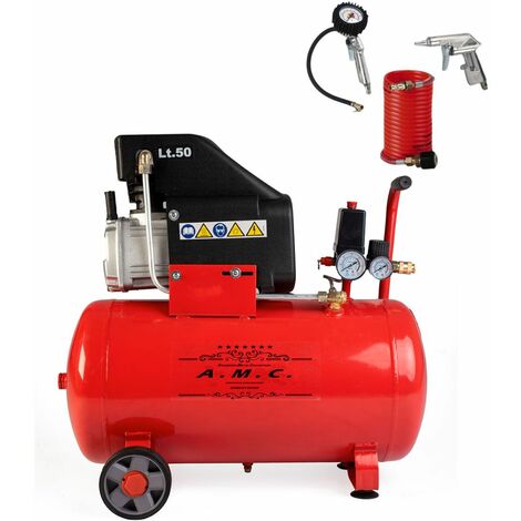 Compressore aria da 50 litri 1500W elettrico coassiale 2 Hp 8 Bar salvaspazio