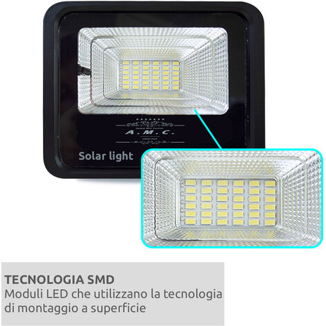 Faro a led 800W, automatico con pannello solare e telecomando, IP 67