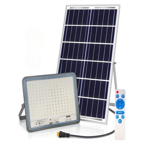 Faro a led 300W, pannello solare con sensore crepuscolare e telecomando, IP 67