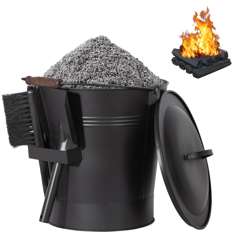 Seau à cendres de cheminée en métal Navaris - Seau noir avec poignée et  pelle pour le