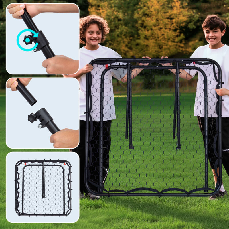 Filet De Rebond De Football 372,5x182,5cm, Equipement De Football Avec 6 Piquets De Sol (blanc
