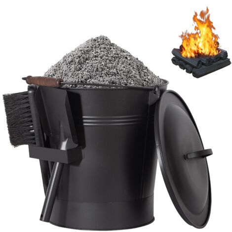 Todeco – Seau à cendres en métal 19L avec couvercle et pelle – Construction en fer solide – Isolation thermique – Pour cheminée et barbecue (1/5)