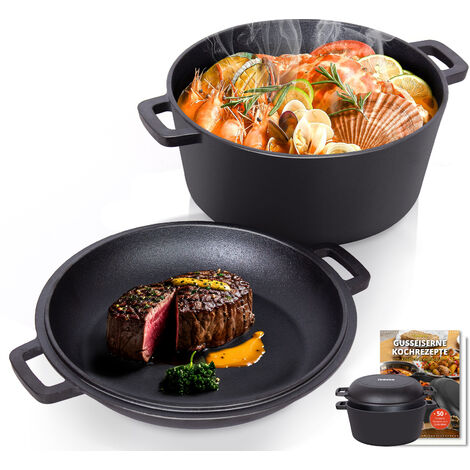 Grand Four Hollandais En Fonte 8 Qt (7,6 L) Avec Couvercle – Pré-assaisonné, Compatible Gaz/électrique