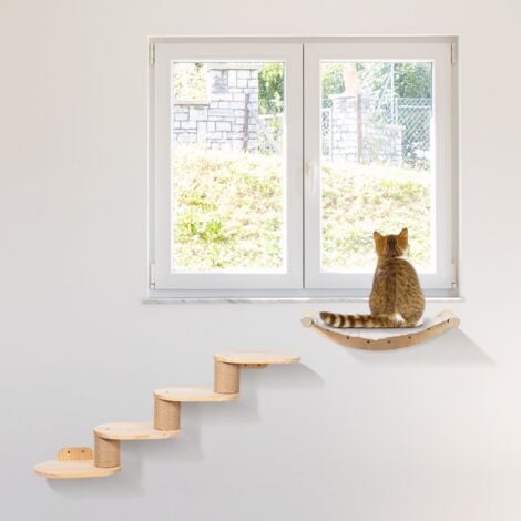 Mur d'escalade pour chat mural avec escalier pour chat et hamac pour chat, mur d'escalade à quatre niveaux avec rayures en jute pour chats et tapis antidérapant, échelle 2 en 1 pour chat