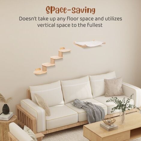 Mur d'escalade pour chat mural avec escalier pour chat et hamac pour chat, mur d'escalade à quatre niveaux avec rayures en jute pour chats et tapis antidérapant, échelle 2 en 1 pour chat