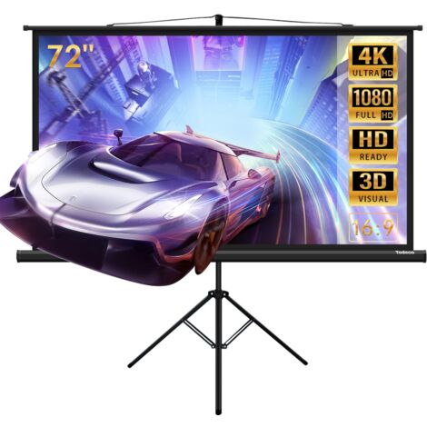 Écran de Projection sur Pied 72 Pouces, Portable Pliable, Écran pour projecteur avec trépied, pour intérieur ou extérieur, 160 x 90 cm, Formats 16:9, HD 4K 3D, Noir
