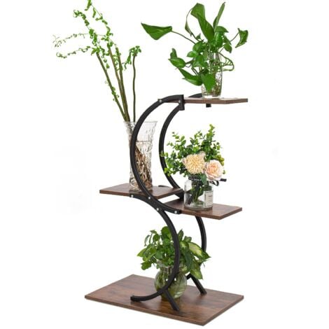 Todeco Porte plante interieur 4 Niveaux, Support plantes en Métal, étagère plante interieur support pot de fleurs pour Salon Balcon Jardin Bureau