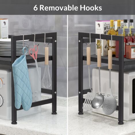 Support Extensible Pour Micro-ondes - Étagère De Cuisine Ajustable 40-65 Cm, 3 Crochets S, Noir, Charge 25 Kg - 6