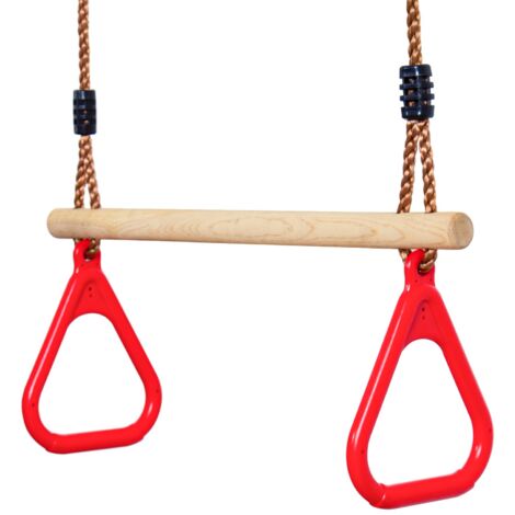 Trapèze en Bois, Balancoire exterieur pour Enfant, Jeux Jardin Extérieur Intérieur, Rouge