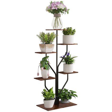 Todeco – Porte plantes intérieur 6 niveaux en métal – Support pot de fleurs robuste – Dimensions 103 x 50 x 30 cm – Pour balcon et salon