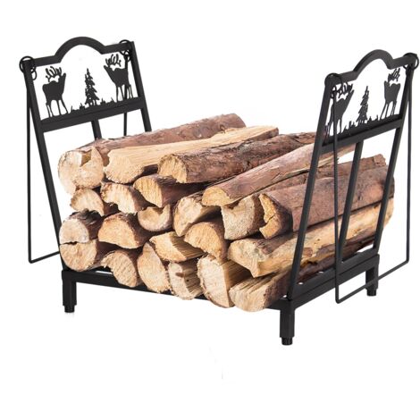 Todeco Porte-Bûches Pliable avec Deux Poignées, Motif Élan, Charge 50 kg, 40x38x32 cm, Support à Bois de Chauffage pour Cheminée, Intérieur et Extérieur (1/5)