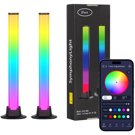 Todeco – Lot de 2 lampes de bureau LED RGB – Effets d'éclairage synchronisés avec musique – Contrôle par APP – Lumière d'ambiance pour TV et PC (1/5)