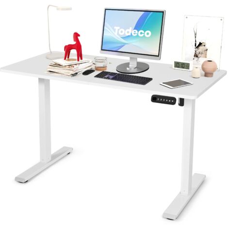 Todeco – Bureau assis debout électrique 120 x 60 cm – Réglable de 70 à 115 cm – 4 hauteurs mémoire – Système anti-collision – Construction robuste MDF et acier