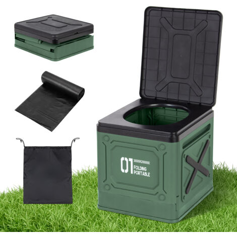 Toilettes de camping pliables 150 kg – 12 sacs poubelles jetables – Base antidérapante – Sac de rangement inclus – Leogreen