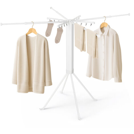 Todeco Etendoir Linge interieur avec Pinces à Linge, 4 Tiges rétractables entre 55 et 84 cm, Séchoir à Rayons en éventail (1/5)
