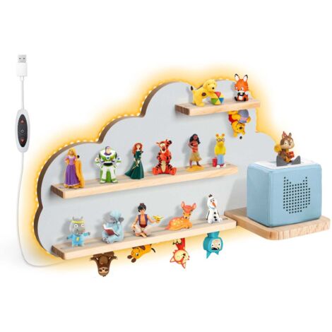 Todeco – Étagère murale pour Tonie Box – Capacité 15-20 figurines – Bande LED réglable – Installation rapide – Design sécurisé pour enfants (1/5)