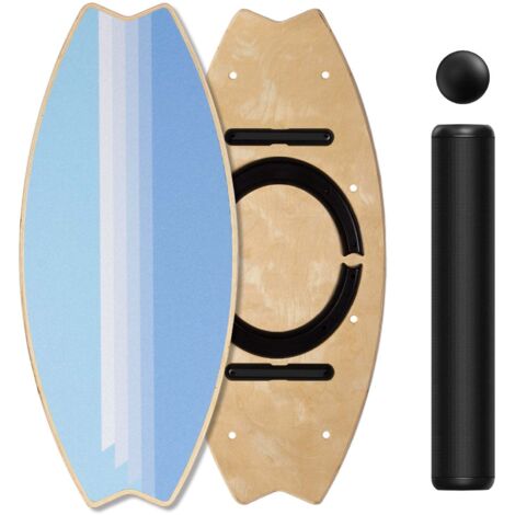 Leogreen Planche d'équilibre en bois, Skateboard d'intérieur, 7 modes de planche oscillante avec rouleau et balle d'équilibre, idéale Yoga Surf, Bleu clair