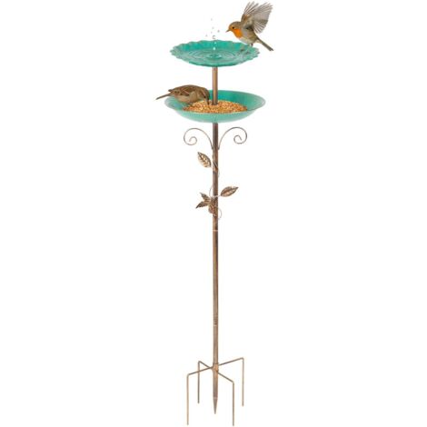 Bain d'oiseaux Double Couche, 2 en 1 Abreuvoir & Mangeoire avec Base à 5 Griffes, Bol de Bain pour Oiseaux Sauvages sur Pied, pour Décoration de Jardin, Cour, Pelouse