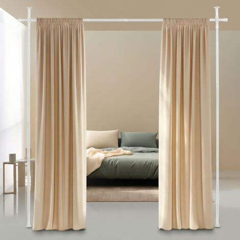 Tringle à Rideaux sans Percage, paravent interieur, écran réglable en flexibilité, 122 à 305 cm (H), 70 à 175 cm (l), pour Chambre ou Bureau, Blanc