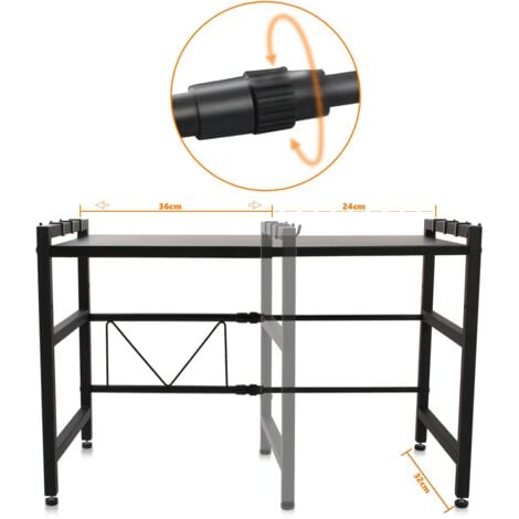 Support de four à micro-ondes extensible, etagere rangement cuisine four à micro ondes, 6 crochets charge 25 kg (36-60 x36 x 35-44cm), noir