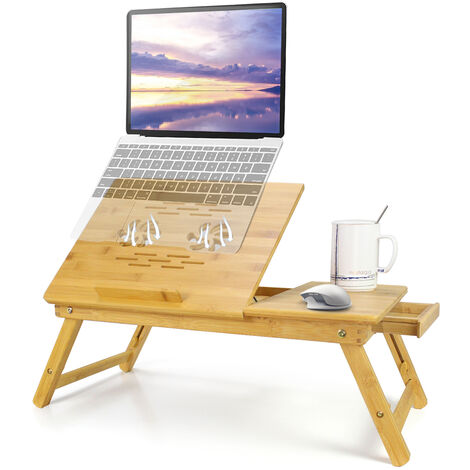 HOMCOM Table de lit plateau pour ordinateur en bois de bambou