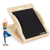 Leogreen 2 en 1 Planche inclinée et Balance Board en Bois, Pliable Réglable 4 Niveaux, avec Poignée, pour Étirement Mollets, Yoga et L'équilibre