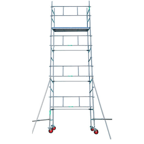 Echafaudages Stéphanois – Échafaudage roulant 8x2 m – Hauteur de travail 9 m – Charge maximale 250 kg – 4 roues pivotantes avec frein – Conforme normes NF EN 12810-1