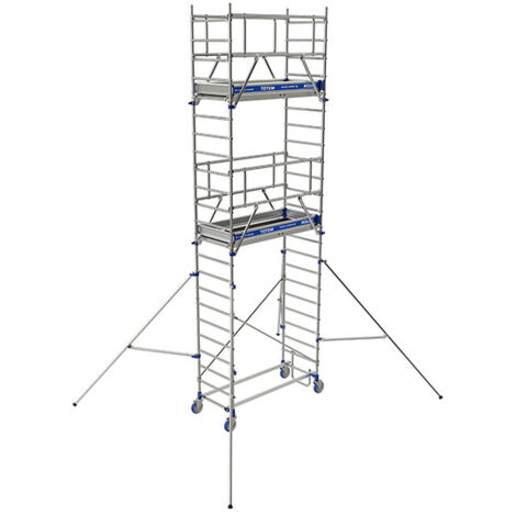 Tubesca Comabi – Échafaudage roulant aluminium 2 plateaux – Hauteur de travail max 5.85m – Garde-corps monobloc – 22403640
