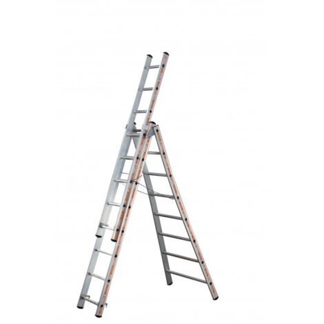 Tubesca Comabi – Échelle articulée transformable 3 plans – Aluminium – 3 x 12 marches – Longueur 7,93 m – Hauteur d'accès 8,83 m – Norme fabrication française