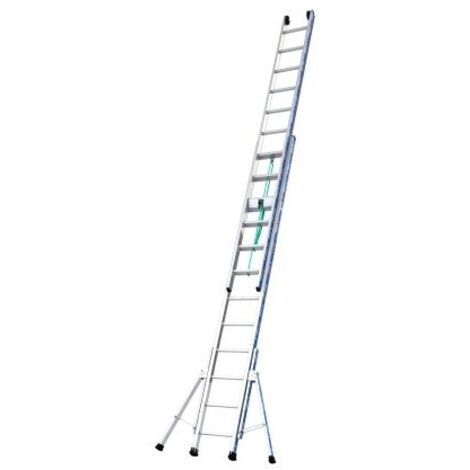 Tubesca Comabi – Échelle coulissante à corde 2 plans 9,98 m – 20 marches – Aluminium avec roulettes pour façades – Stabilisateurs latéraux réglables (1/5)