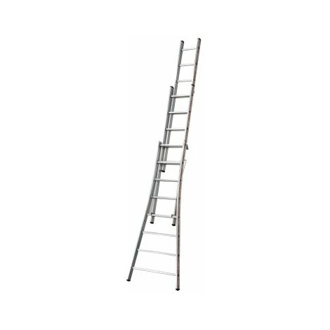Tubesca Comabi – Échelle articulée transformable 3 plans – Aluminium léger – 3 x 10 marches – Hauteur d'accès 7,71 m – Stabilité renforcée