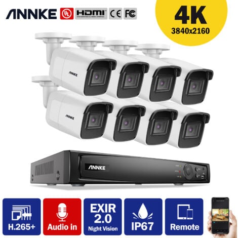 ANNKE 8CH Überwachungskamera 4K DVR EXIR Nachtsicht IP67 8MP/5MP Kameras H.265+ 