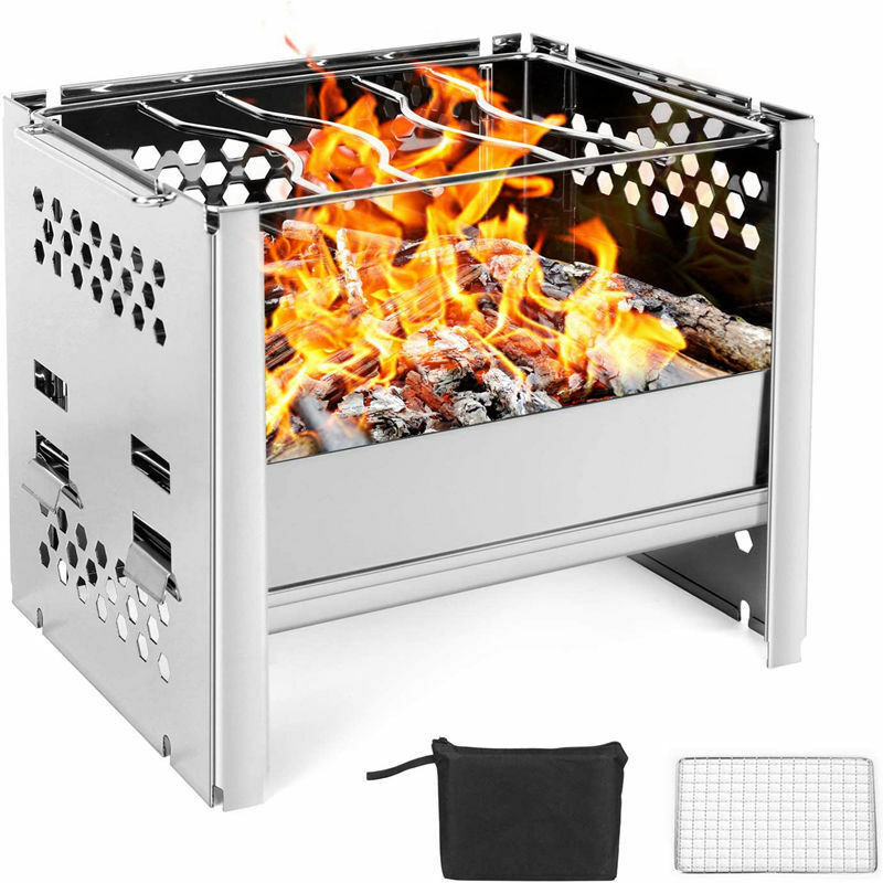 DZRZVD Camping Stove Grill Wood Burning Stand Fire Pit Campfire Grate Removable Stainless Steel Heavy Duty Portable with Carrying Bag for Camp Hiking Picnic Outdoor 7.9 