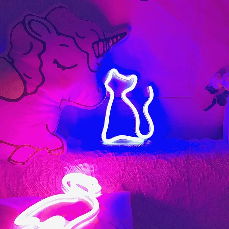 Living Room Pink Wedding Party Decor Neon Light,LED Cat Sign Shaped Decor Light,Wall Decor for Christmas,Birthday party,Kids Room 
