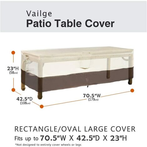 Rectangular/oval patio table cover, heavy-duty waterproof outdoor lawn patio furniture cover, large beige and brown
