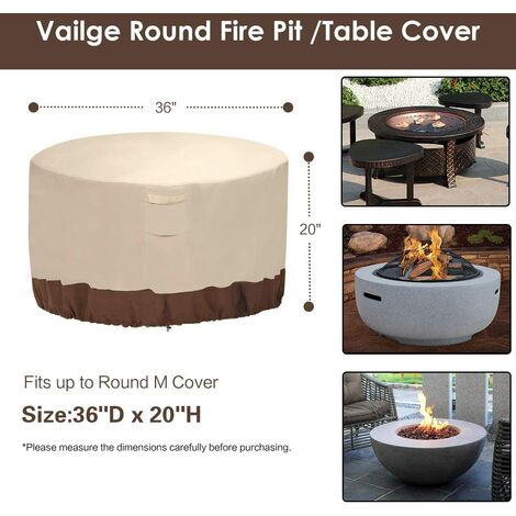 Fire pit cover, 100% waterproof square gas fire pit table cover, outdoor heavy duty lawn patio furniture cover with vents and handles, 36 inches long x 36 inches wide x 20 inches high, beige and brown g