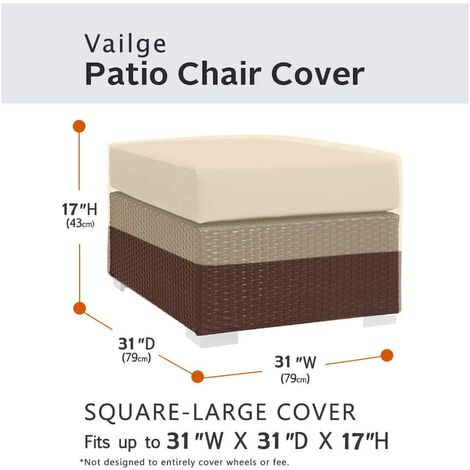 Square terrace footstool cover, waterproof outdoor footstool cover with padded handles, patio side table cover, heavy outdoor furniture cover (small, beige and brown)