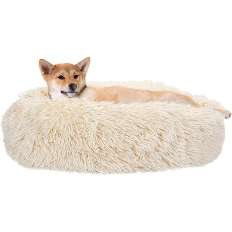 Dog calming bed, super soft donut hug nest, warm plush dog and cat mat, with co.ukfortable sponge non-slip bottom, suitable for small and medium pets to sleep peacefully indoor sleep, machine washable