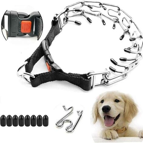 Dog Training Collar Adjustable Stainless Dog Choke Pinch Collar with Quick Release Locking Carabiner for Small Medium Large Dogs Come with Protective Rubber Tips Dog Prong Collar 