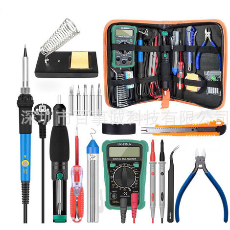 Soldering Iron Kit 60W 220V Temperature Adjustable, Solder with On / Off Switch, Multimeter, Desoldering Pump, 5PCS Soldering Tips for Various Repair