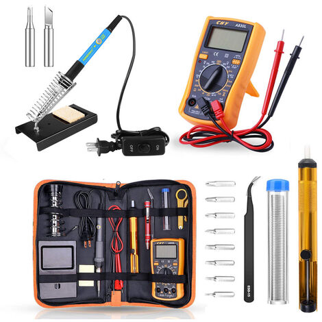 Soldering Iron 60W Soldering Kit Electric Kit Temperature Adjustable with Digital Multimeter, Soldering Iron Holder, Desoldering Pump and Portable PU Tool Bag,A