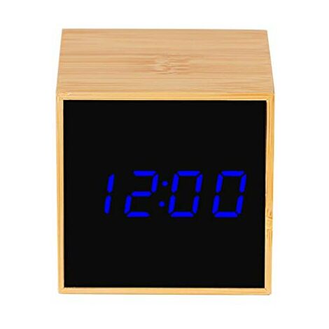 Multifunctional Digital Clock Mode Sound Activated Environmental Protection Bamboo Clock Home Alarm Clock LED Digital Mirror Bamboo Clock Bedroom Wood Clock
