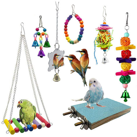 Set of 7 bird toys - Parrot toy - Climbing rope - Toy for small parrots, macaws, conures, cockatiels, parakeets and lovebirds