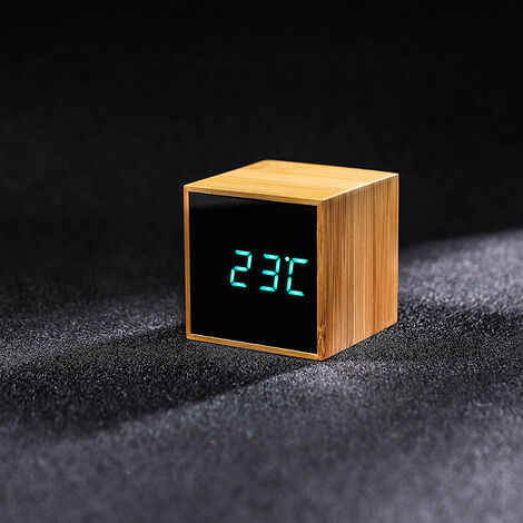 Clocks Multifunctional Digital Clock Mode Sound Activated Environmental Protection Bamboo Clock Home Alarm Clock LED Digital Mirror Bamboo Clock Bedroom Wood Clock