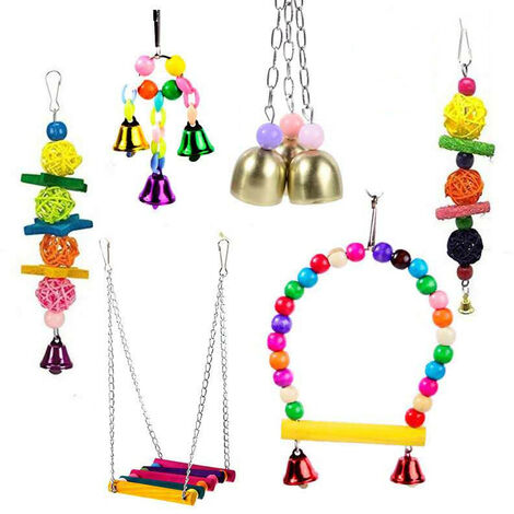 Heiqlay Parrot Toys, Bird Toys, Parrot Swing Climbing Toy Hanging Bell Toy Hammock for Parakeets Parakeets Parakeets Parakeets, 6 Piece Set