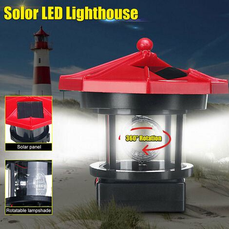 Solar Powered Lighthouse,LED Rotatable Solar Light Smoke Towers Decorative,Waterproof IP 44 LED Solar Light for Garden Lawn Patio Yard red
